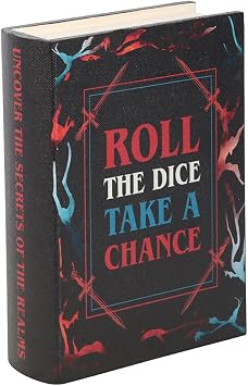 Roll the Dice Take a Chance Storage Box | Book Shaped Dice Holder | RPG Tabletop Gaming Box | Fantasy Storage | Geeky Gift | Retro Design