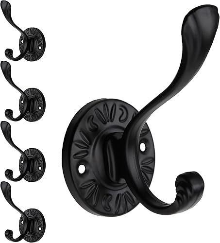 5 ganchos negros para abrigos montados en la pared, ganchos de pared negros mate con tornillos, ganchos de metal negro mate para toallas para baños,