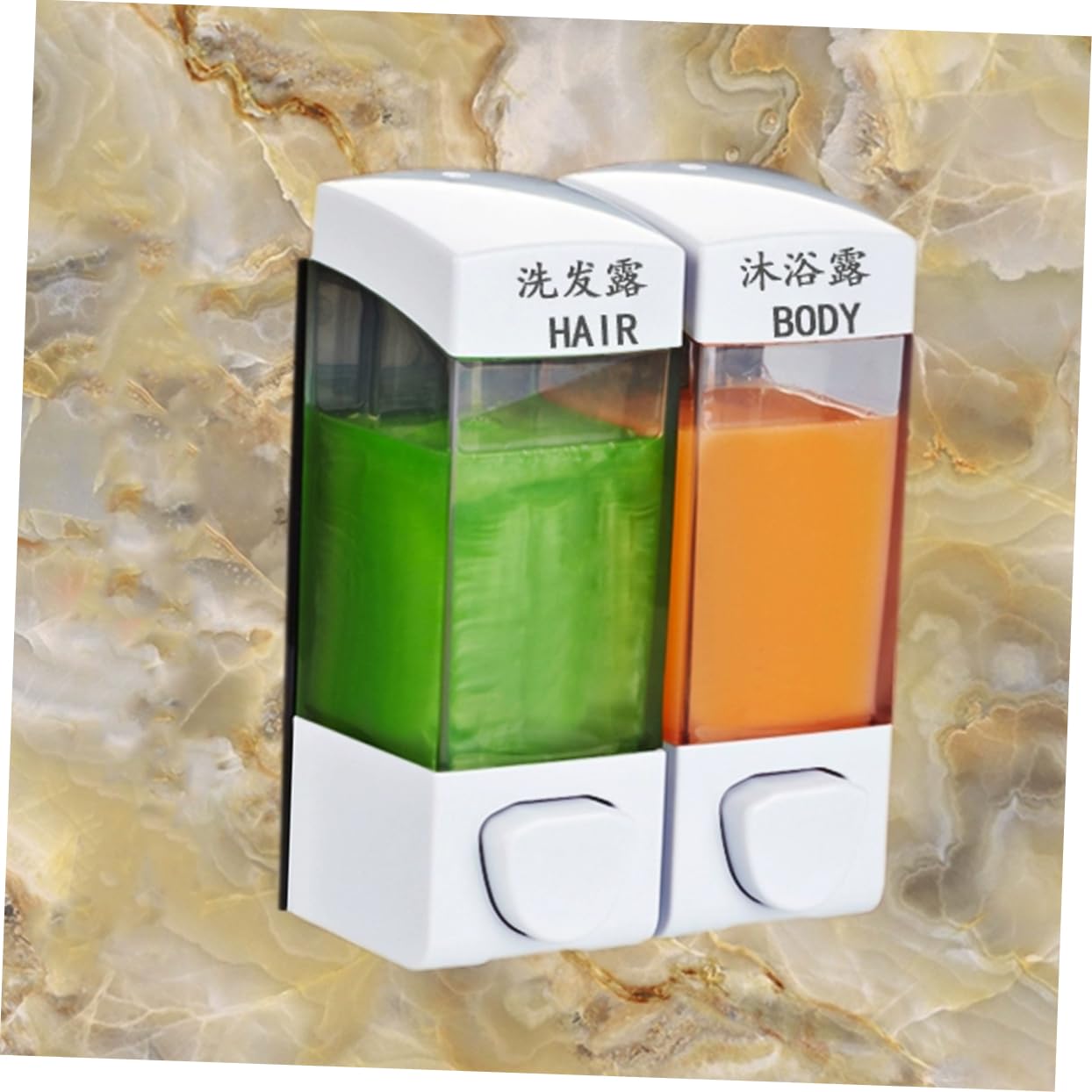 WOONEKY Dispenser Di Sapone Da Parete Da 700 Ml Flacone A Doppia Pressione Per Docciaschiuma E Lozione Per Il Corpo Bianco Facile Da Usare