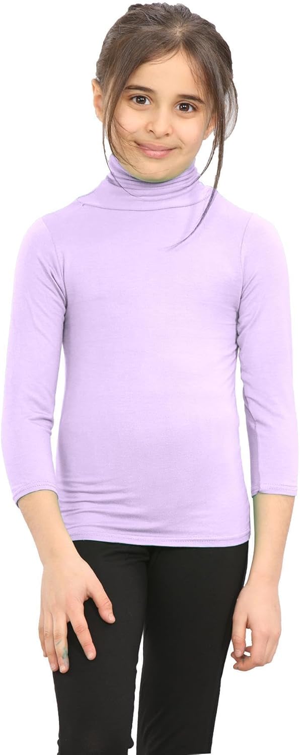 Girls Turtle Polo Neck T-Shirt Pastel Plain Boys Kids Long Sleeve Tee Casual Top