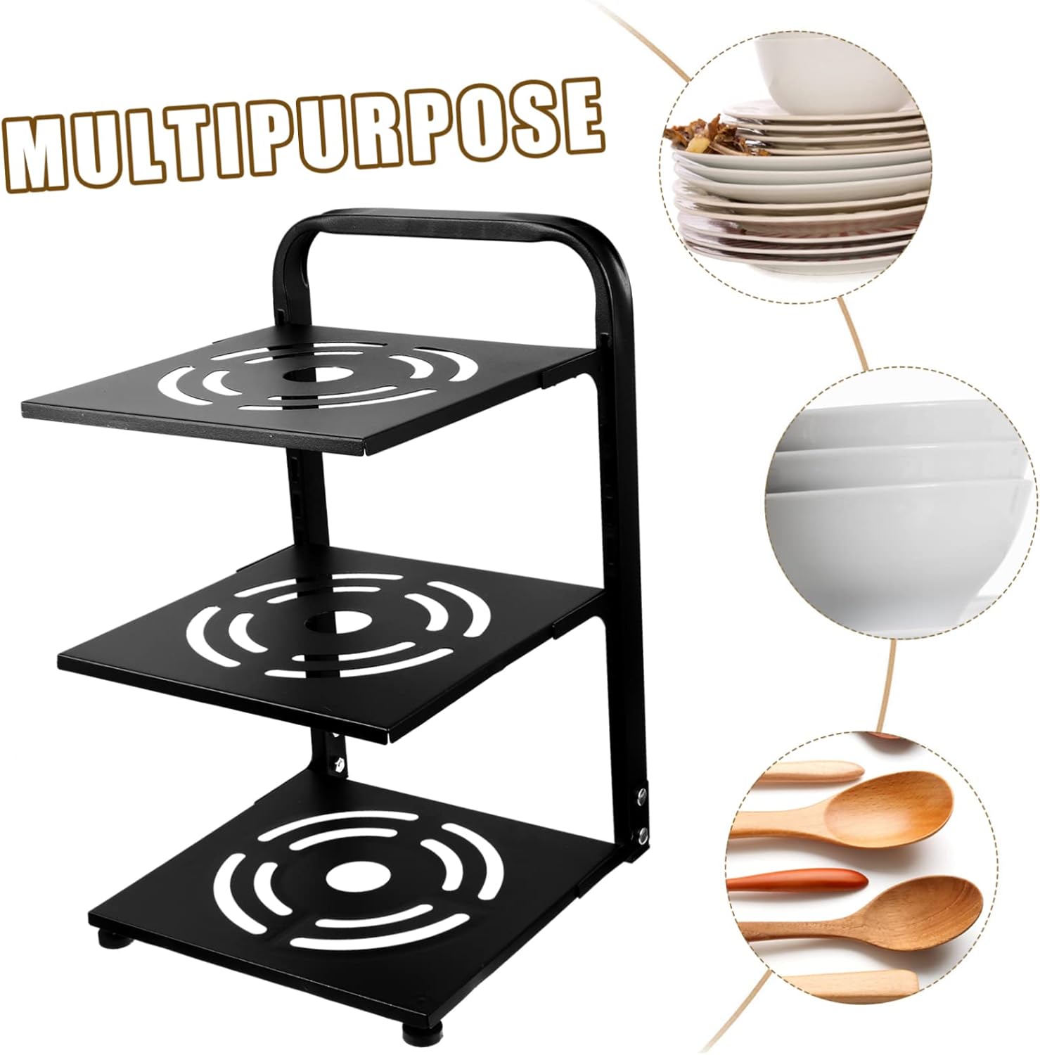 OUNONA Multifunctional Adjustable Pot and Pan Rack Kitchen Organizer for Cabinet Storage Space-saving Shelf for Cookware and Spice Bottles Compact Design for Home Use