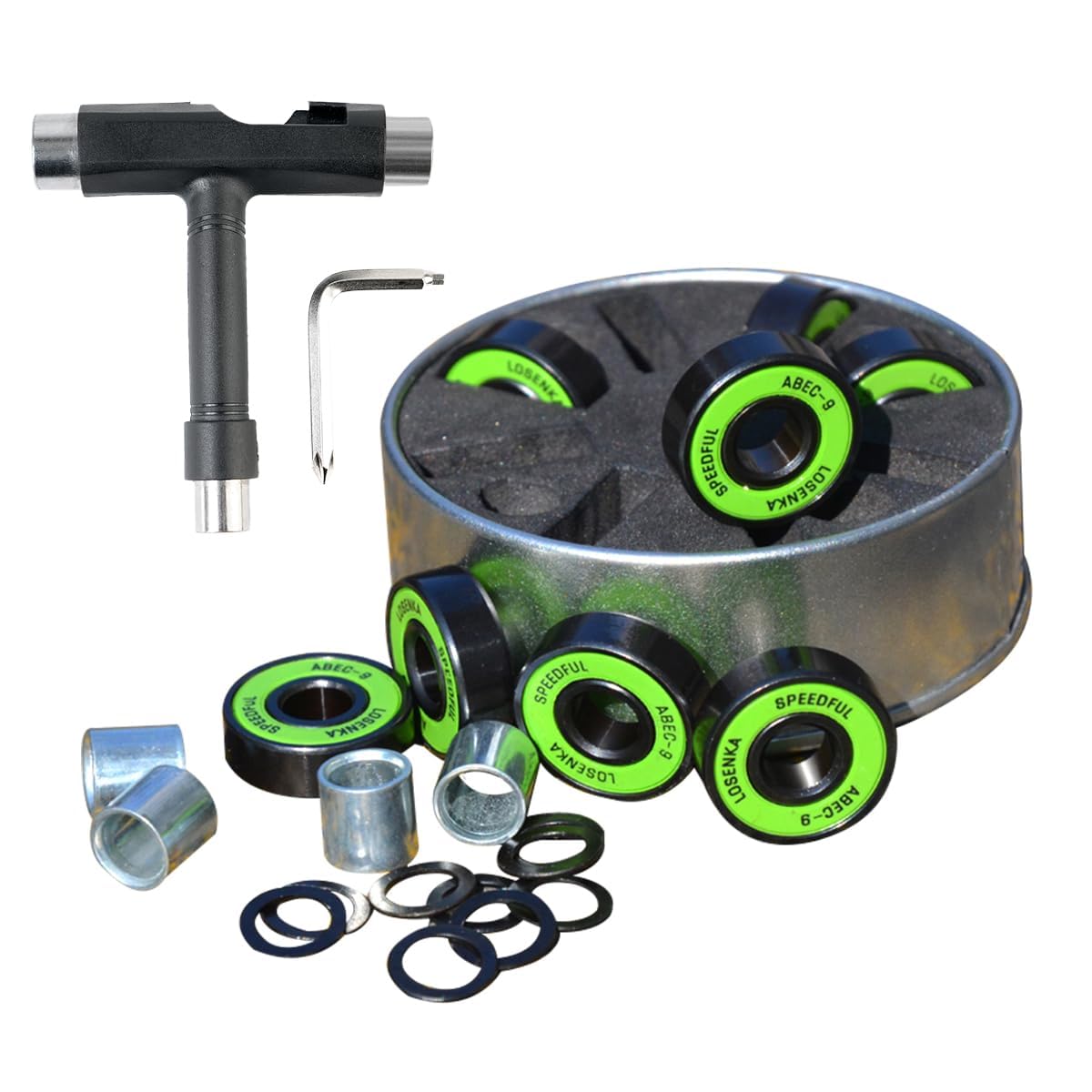 Skateboard Bearings 8 Pack, ABEC-9 Chrome Steel 608-2RS Bearings for Longboard, Skateboard, Roller Skate with T-Tool
