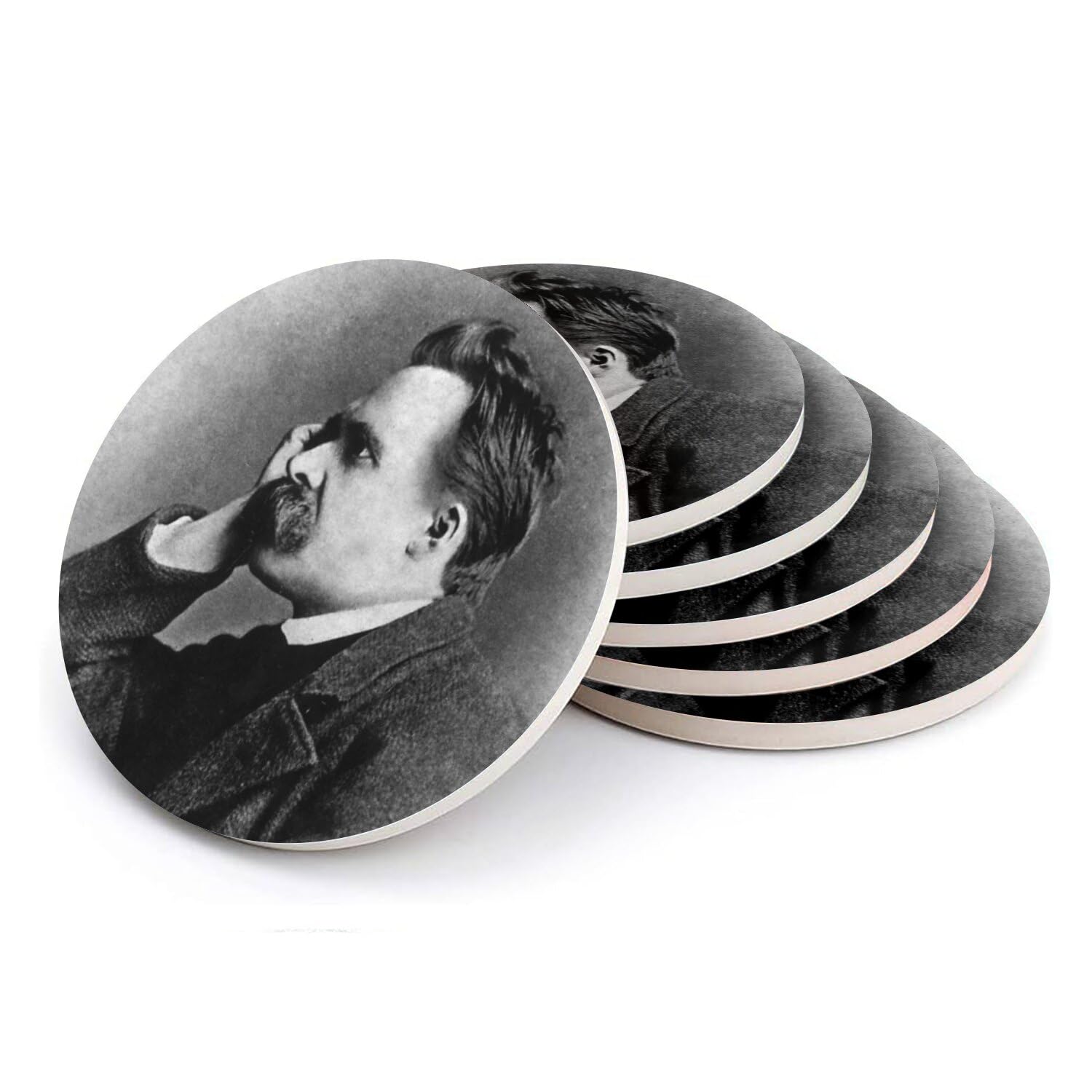 Sous-verres ronds en céramique d'art portrait vintage de Friedrich Nietzsche édition prestige