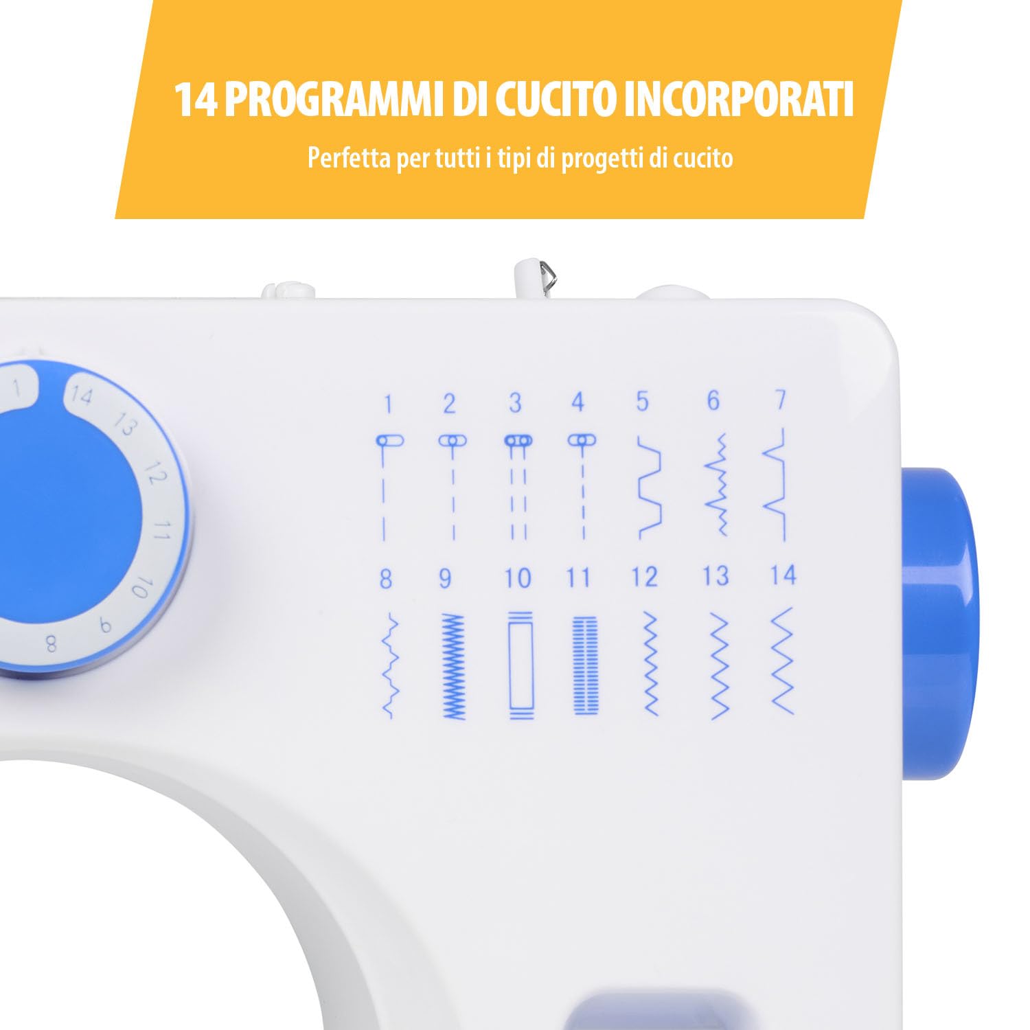 Tristar Macchina da Cucire, 14 Punti, Asola in 4 Fasi, Braccio Libero, Luce LED, Cucitura Inversa, Infila Ago Automatico, Tagliafilo, Con Copertura Protettiva, SM-6003