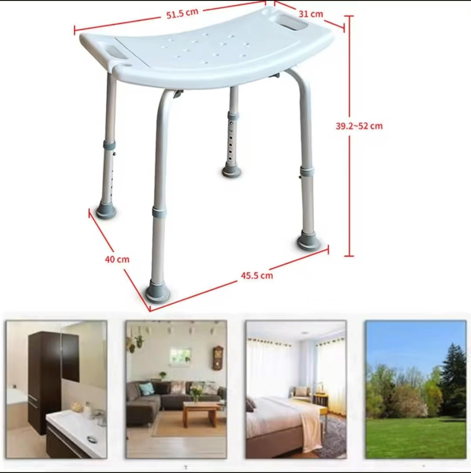 Silla de ducha antideslizante, utilizada para duchas internas, no requiere herramientas, altura ajustable, puede soportar 300 libras, adecuada para sillas de ducha de ancianos y discapacitados (color