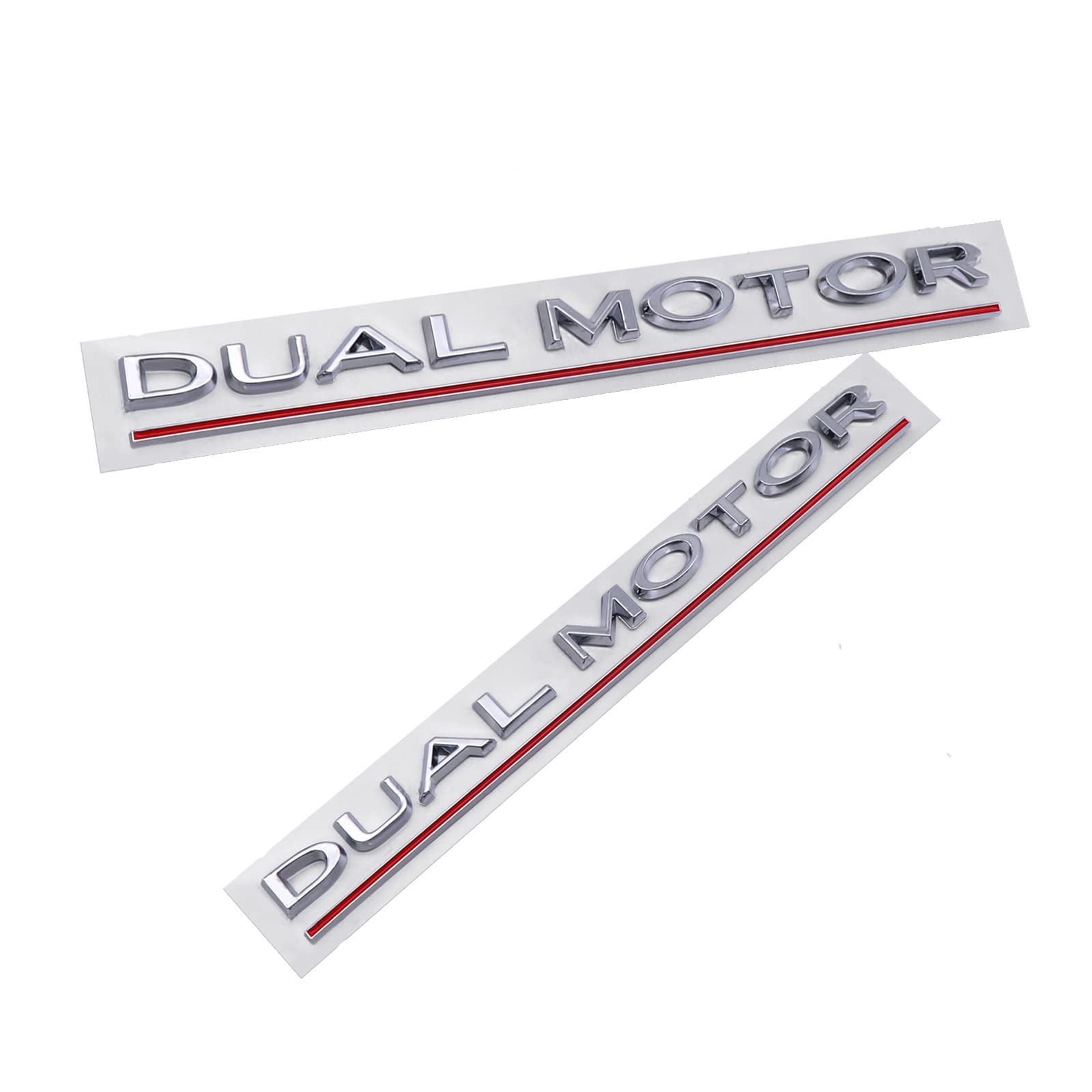 Autocollant Décoratif Emblème Double Moteur pour Voiture Badge Compatible avec Modèle 3 Y X S (Argent Rouge)