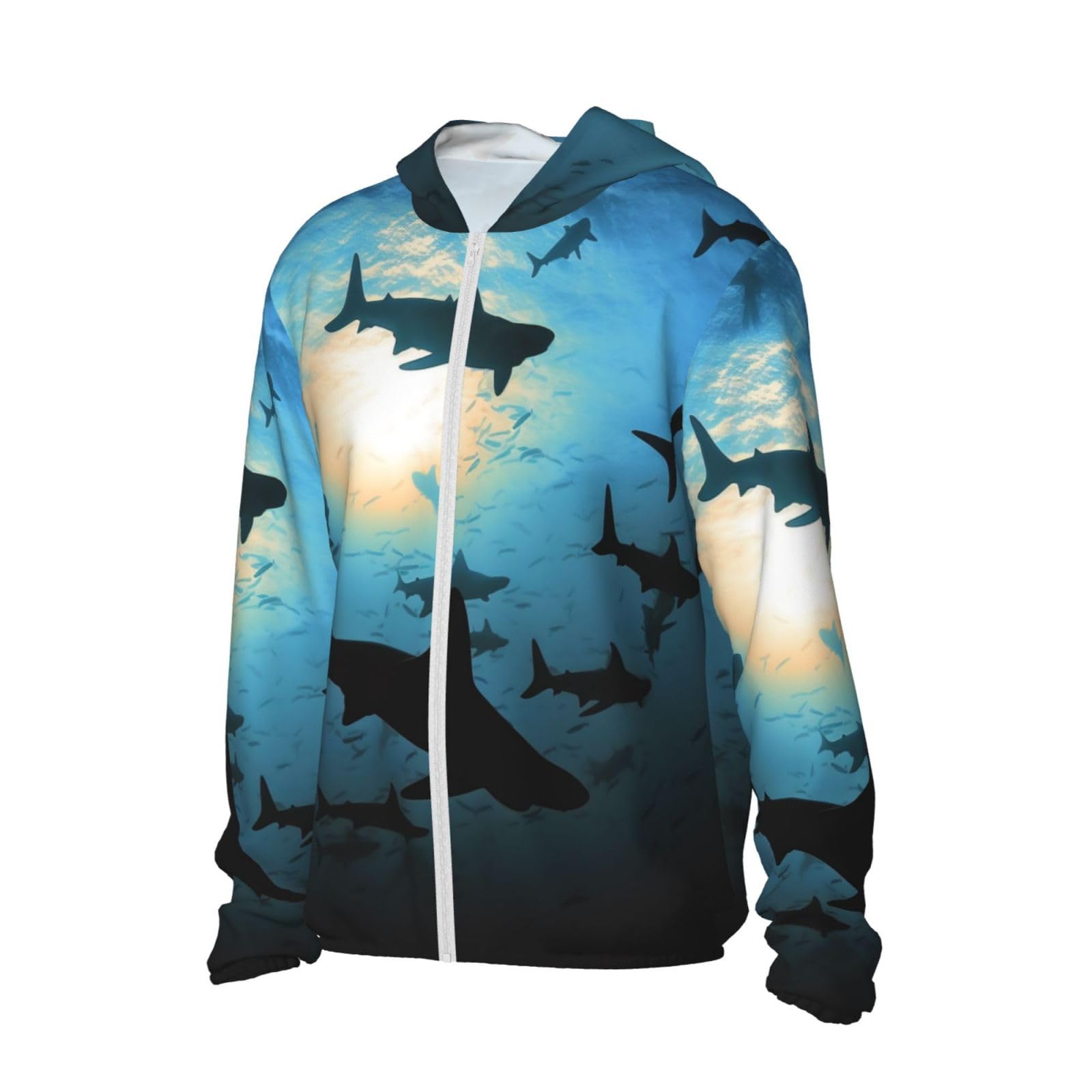 UPF 50+ Light Jacket Full Zip Sun Protection Hoodie for Women Men Long Sleeve Hammerhead Sharks Sun Shirts