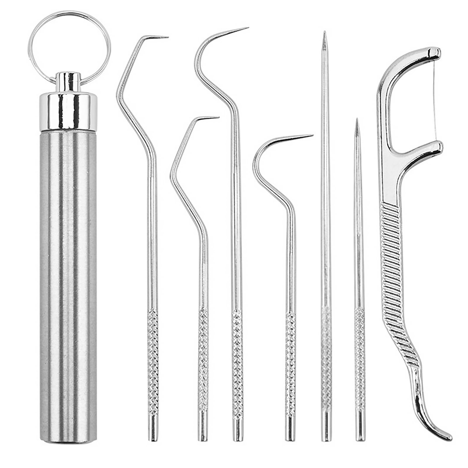 7 Stück Stainless Steel zahnstocher Set, Zahnseidenstäbchen | Aus Edelstahl, Einfach Mitzunehmen, Wiederverwendbar, Geeignet für die Mundpflege und zum Reinigen Aach dem Essen