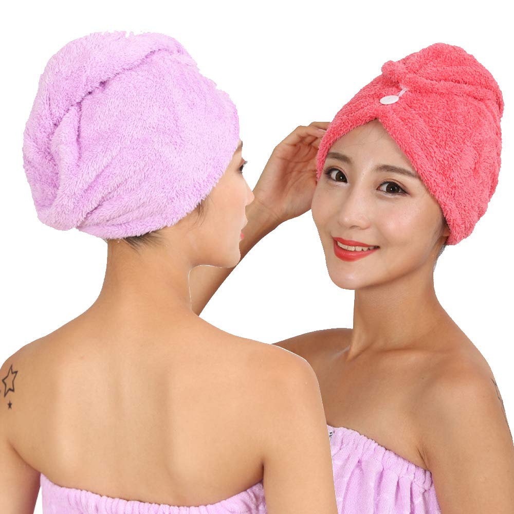 Abcsea Purplered 2 Pieces Hair Drying Towels, Quick Drying Hair Towel, Super Absorbent Hair Towel, Hair Dry Cap, Quick Drying Hair Turban, Red And Purple