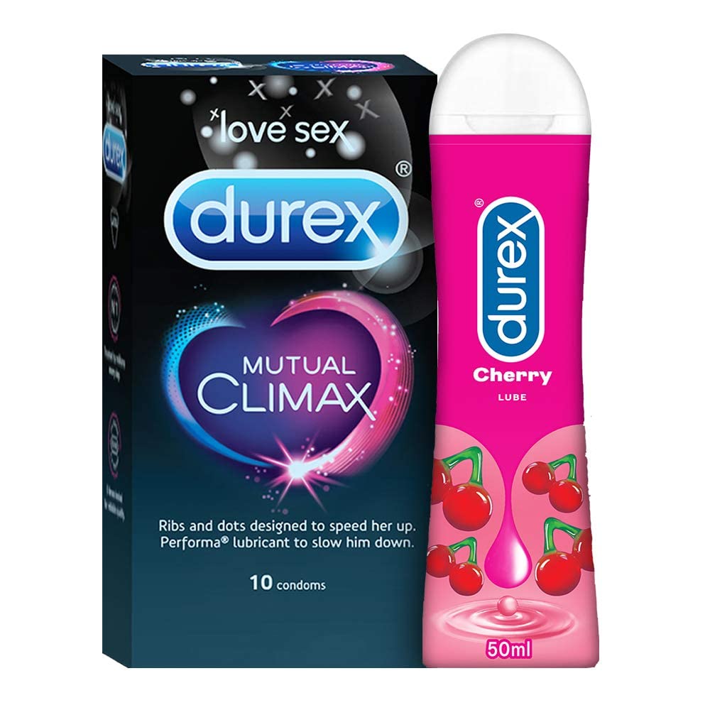 Durex Mutual Climax Condoms for Men & Women - 10 Count with Durex Water based Lube Cherry flavoured Lubricant Gel, Extra Dotted and Ribbed for Pleasure (50ml)-image-44