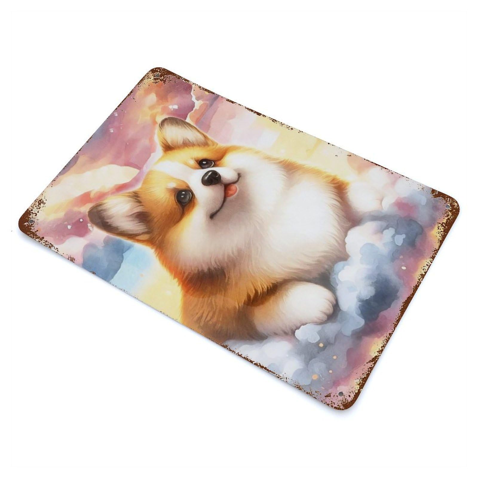 Vintage Rust Metal Sign with Corgi in The Clouds Design 11.8"x7.9", for Farmhouse, Kitchen And Entryway Decor, Novelty Wall Decor