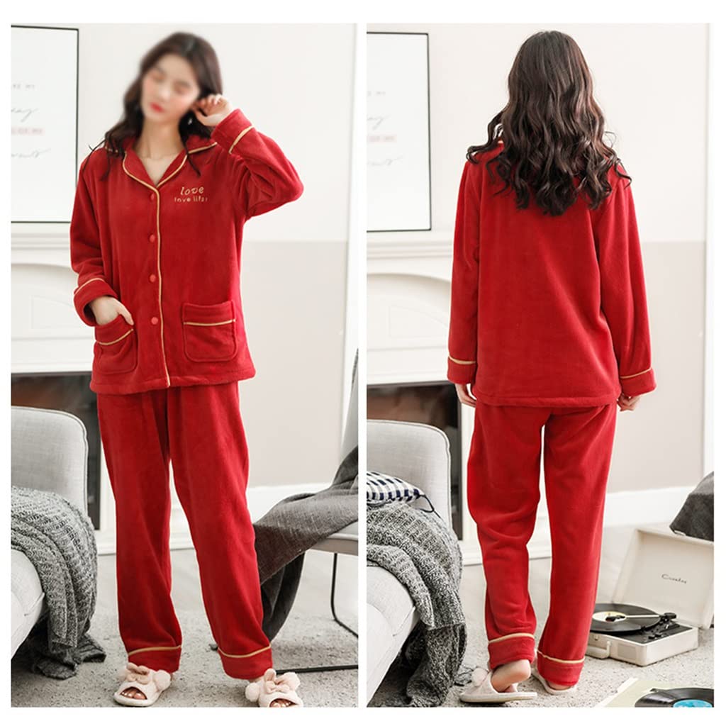 Pyjama-Sets Damen-Nachtwäsche Tops Winter-Flanell-Pyjamas Damen-beiläufige Nachtwäsche Nachtwäsche-Pyjama (Color : Red, Size : M-Code)
