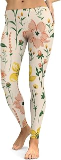Vintage White Flower Yoga Pants Women Bird Workout Pants High Waisted Leggings