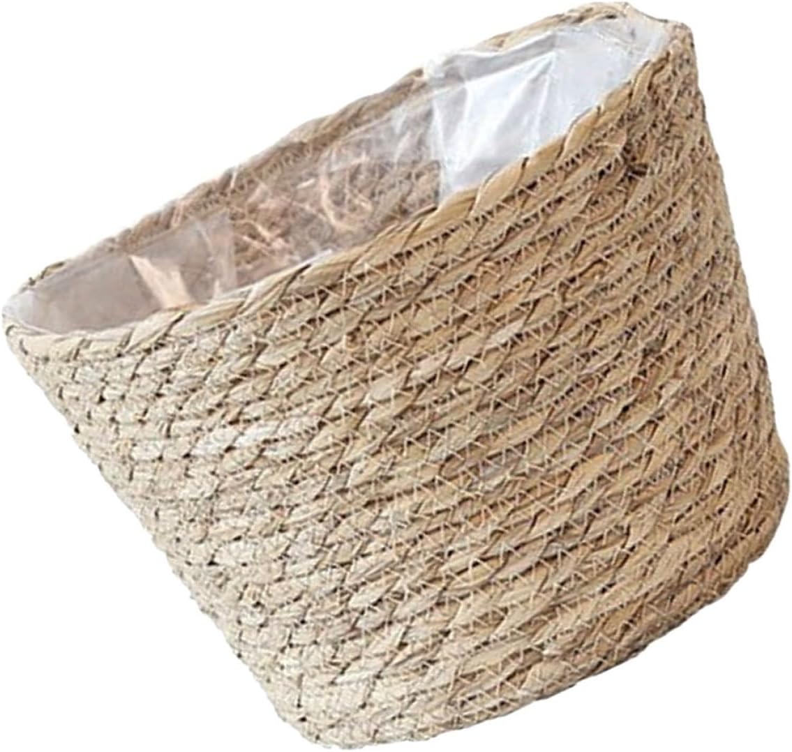 VALICLUD Large Hand-woven Seagrass Planter Basket Rattan Wicker Flower Pot Cover for Indoor Outdoor Garden Plant Containers