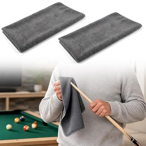 Yopolaz 2 Pack Billiard Cue Towel - Premium Microfiber Pool Cue Clean Towel Maintenance Accessories - Pool Cue Stick Slicker Shaft Cleaning & Polishing Cloth (Gray)
