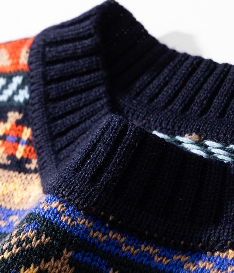 [Neping] ヴィンテージデザイン メンズセーター【ウール混紡】 フェアアイル柄 冬の防寒トップス かゆみ軽減加工 丸首プルオー