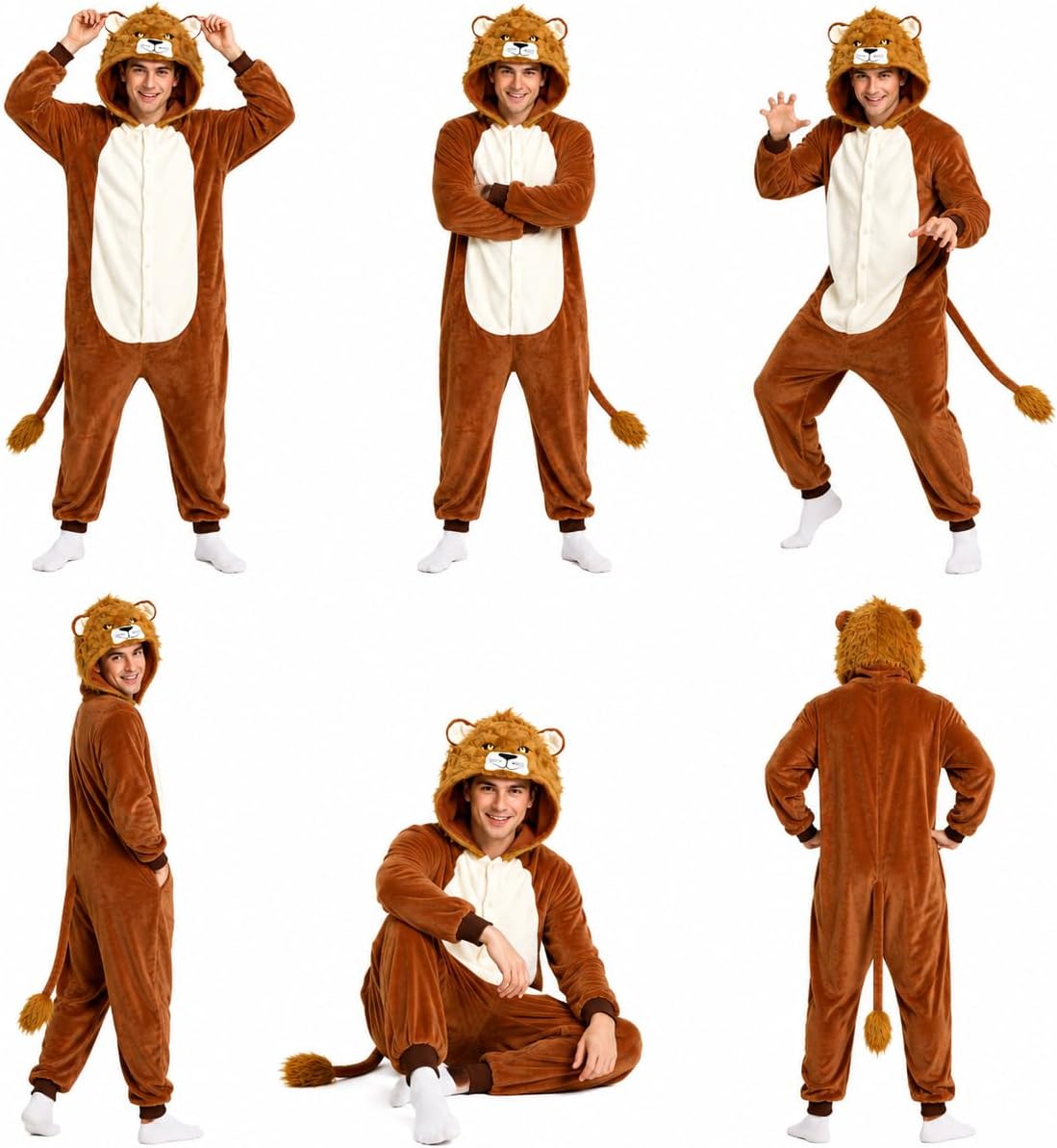 Adult Lion Costume Unisex Flannel Animal Onesie Pajamas Halloween Party Cosplay Onesie Jumpsuit for Men Women