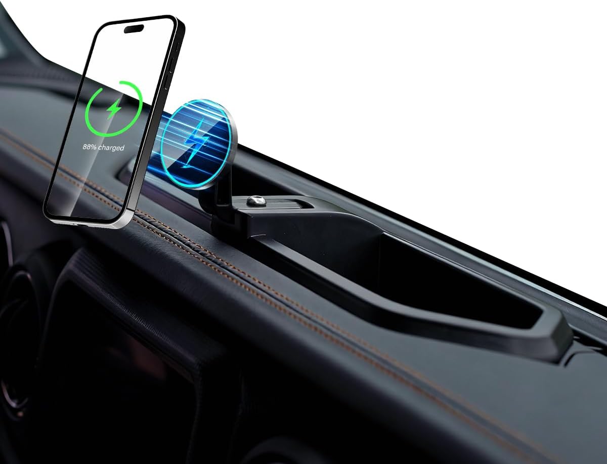 Phone Mount for Jeep Wrangler JL JLU 2018-2023/Gladiator JT 2020-2023 Accessories Magnetic Phone Holder for MagSafe, Magnets Fast Wireless Charger Dashboard Mount Dash Tray (Only for 4X4, Not for 4XE)