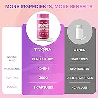 Vista 4 de TIMORA Suplemento prémium de mio y D-chiro inositol proporción 40:1 para mujeres, fórmula 10 en 1 con folato, vitamina D3 y Ashwagandha