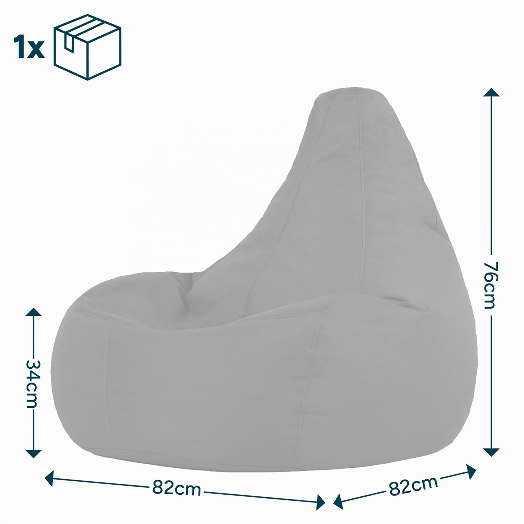 Bean Bag Bazaar Dalton Outdoor Sitzsack für Erwachsene, Dunkelgrau, Gaming Sitzsack mit Füllung, Bean Bag, Wasserabweisender Stoff, Bequemer Sessel für Wohnzimmer, Schlafzimmer, Garten