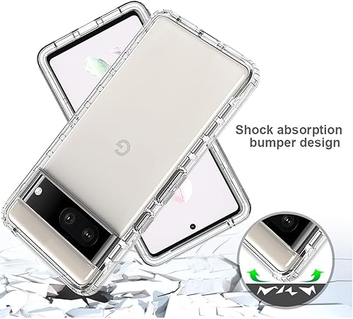 Miniatura 7 de Funda compatible con Pixel 7/Google 7 con protector de pantalla de vidrio templado, cuerpo completo, a prueba de golpes, transparente, flexible,