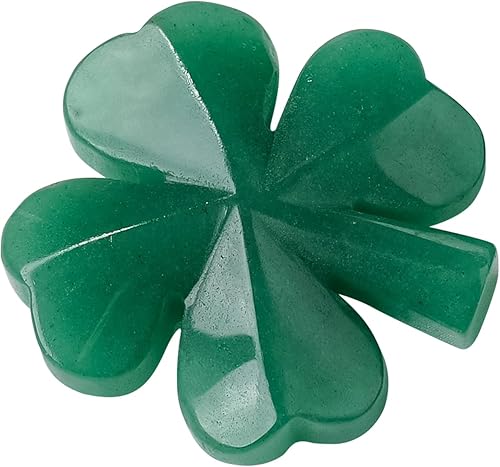Runyangshi Escultura de piedra curativa de trébol de cuatro hojas de aventurina verde de cristal natural, manualidades talladas a mano, simboliza el