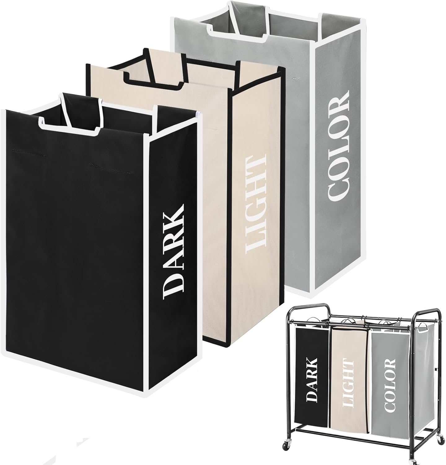 3 Bag Laundry Sorter Replacement Bags, Augot Large Hamper