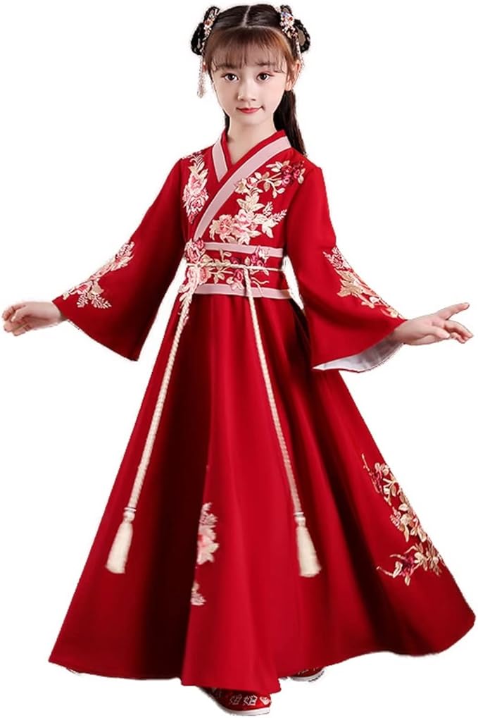 Amazon.com: Vestidos chinos de Hanfu para niñas, traje tradicional y elegante de Tang para niñas, Rojo - : Ropa, Zapatos y Joyería