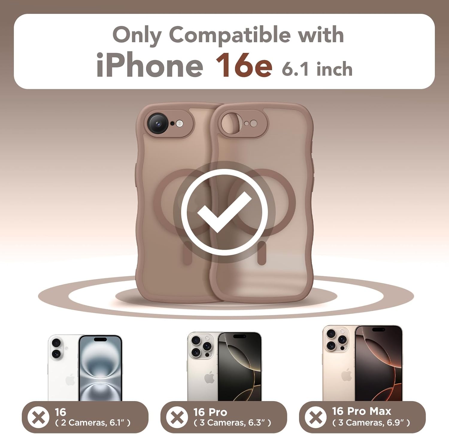 CAPRARO for iPhone 16e Case for Women Girls, Upgraded [Full Camera Protection] [Compatible with MagSafe] Cute Wave Translucent Matte Phone Case for iPhone SE 4 6.1-Inch, Brown thumbnail