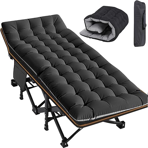 Slsy Catre de camping plegable XXL de gran tamaño para adultos con almohadilla, catres de dormir portátiles acolchados, cama de campamento con bolsa