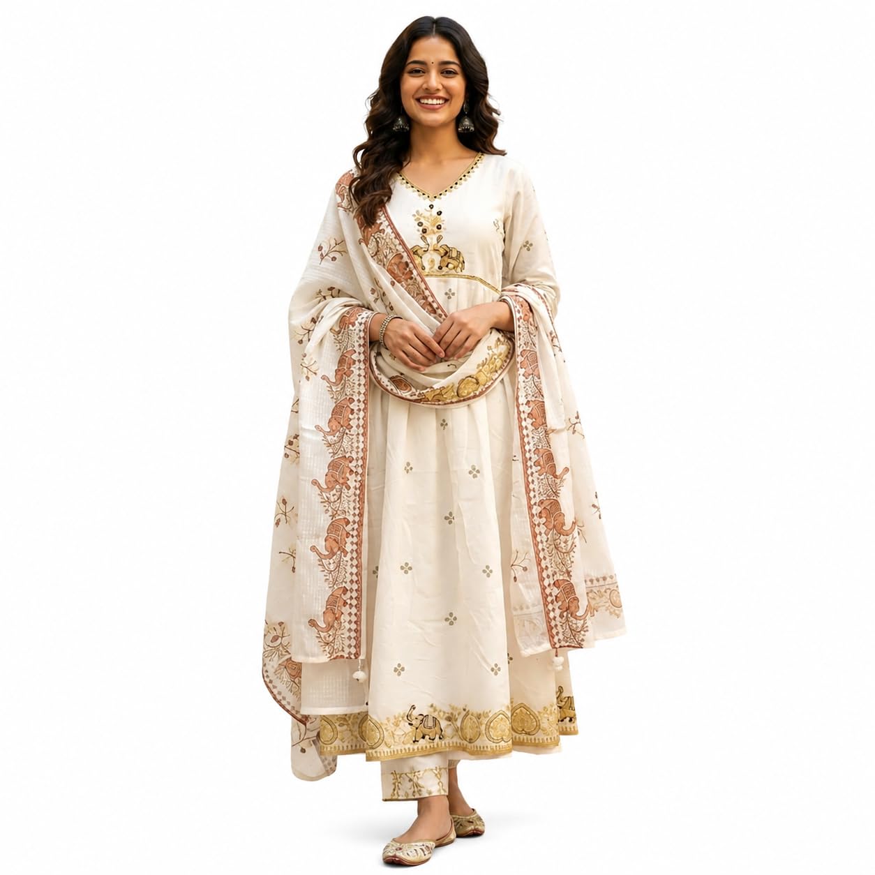 Women's Off-White Anarkali Kurta Set with Dupatta-picture-40