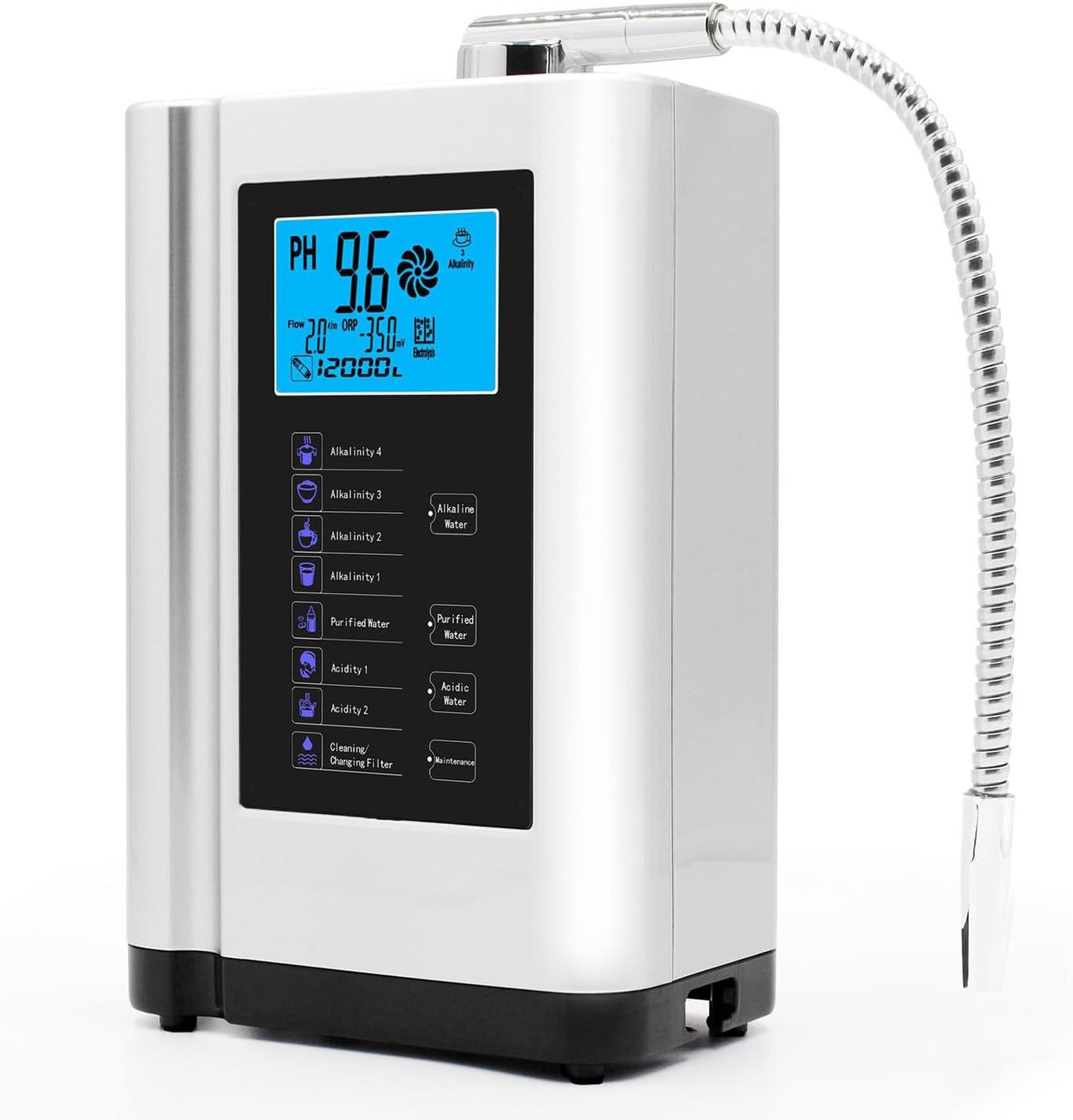 Alkaline Electrolyzed Water Machine, Ph 3.5-10.5 Alkaline Acidic Hydrogen Water Purifier, Up to -600mv Orp, 7 Water Settings, Automatic Cleaning, Smart Voice,White-110V