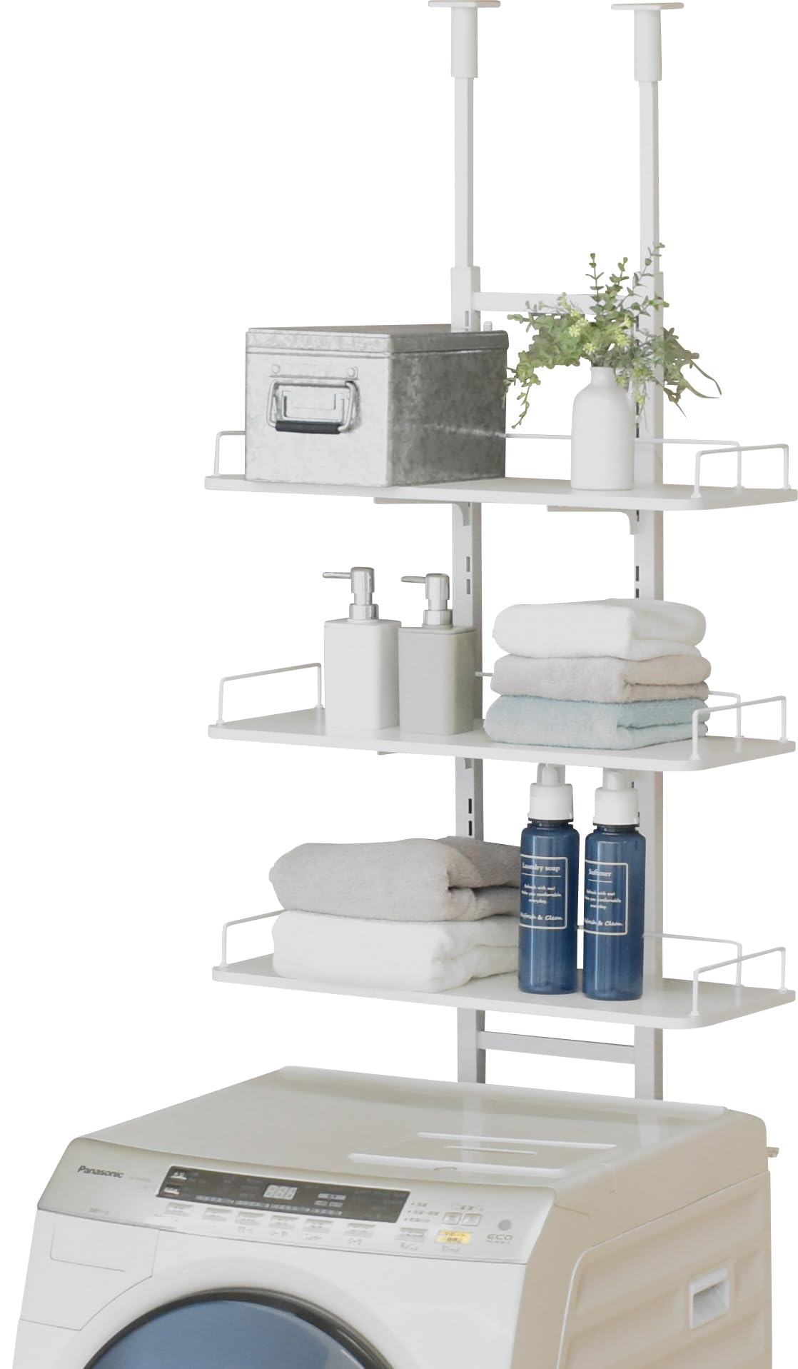 ekans エカンズ 棚付きランドリーラック LSH-530W 棚3段 ホワイト ekans ランドリーラック 洗濯機ラック ランドリー収納 洗濯