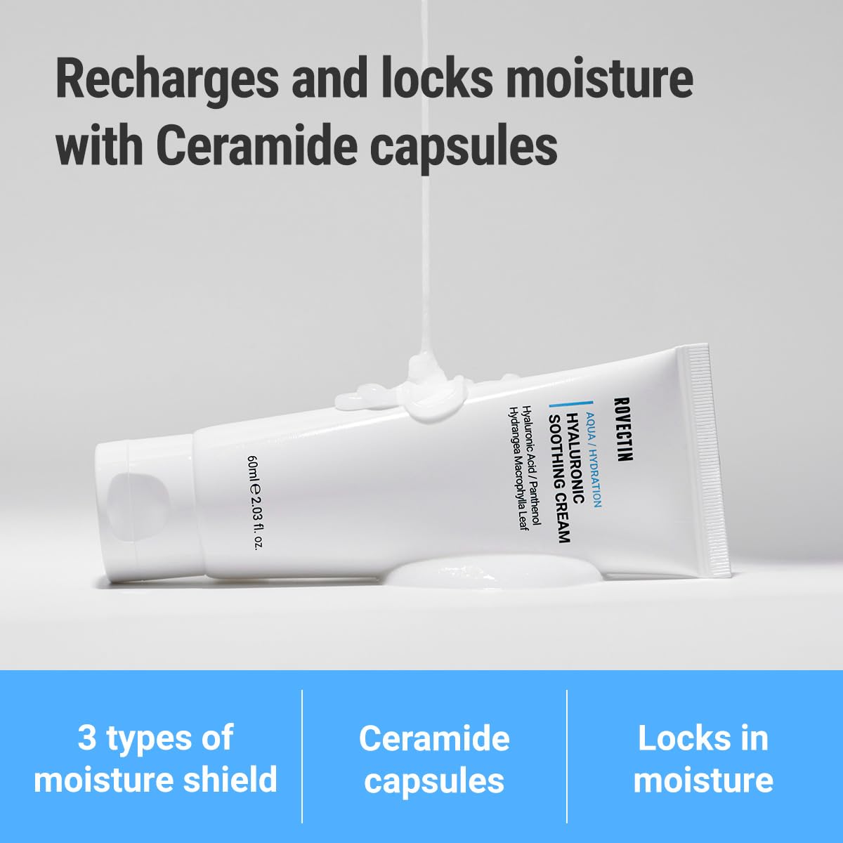 ROVECTIN Aqua Hyaluronic Soothing Cream - Skin Barrier Repair with Ceramide, Hyaluronic Acid, Niacinamide | Intense Hydrating Cream | Fragrance Free, Vegan, Korean Skincare (2.03 fl oz) - Image 2
