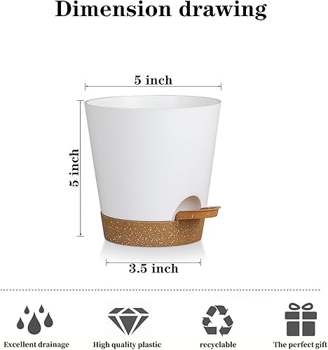 Miniatura 2 de Paquete de 5 macetas de riego automático de 5 pulgadas, macetas de violetas africanas con agujeros de drenaje y depósito, maceta de plástico marrón