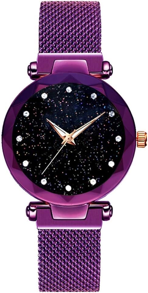 Diadia WatchDiadia Women Watch Sale Clearance - Adult Women's Sta-rry Sky Analogue Quartz Wrist Watch Convex Glass Quartz Mesh with Magnetic Clasp Ladies Watch (Purple)