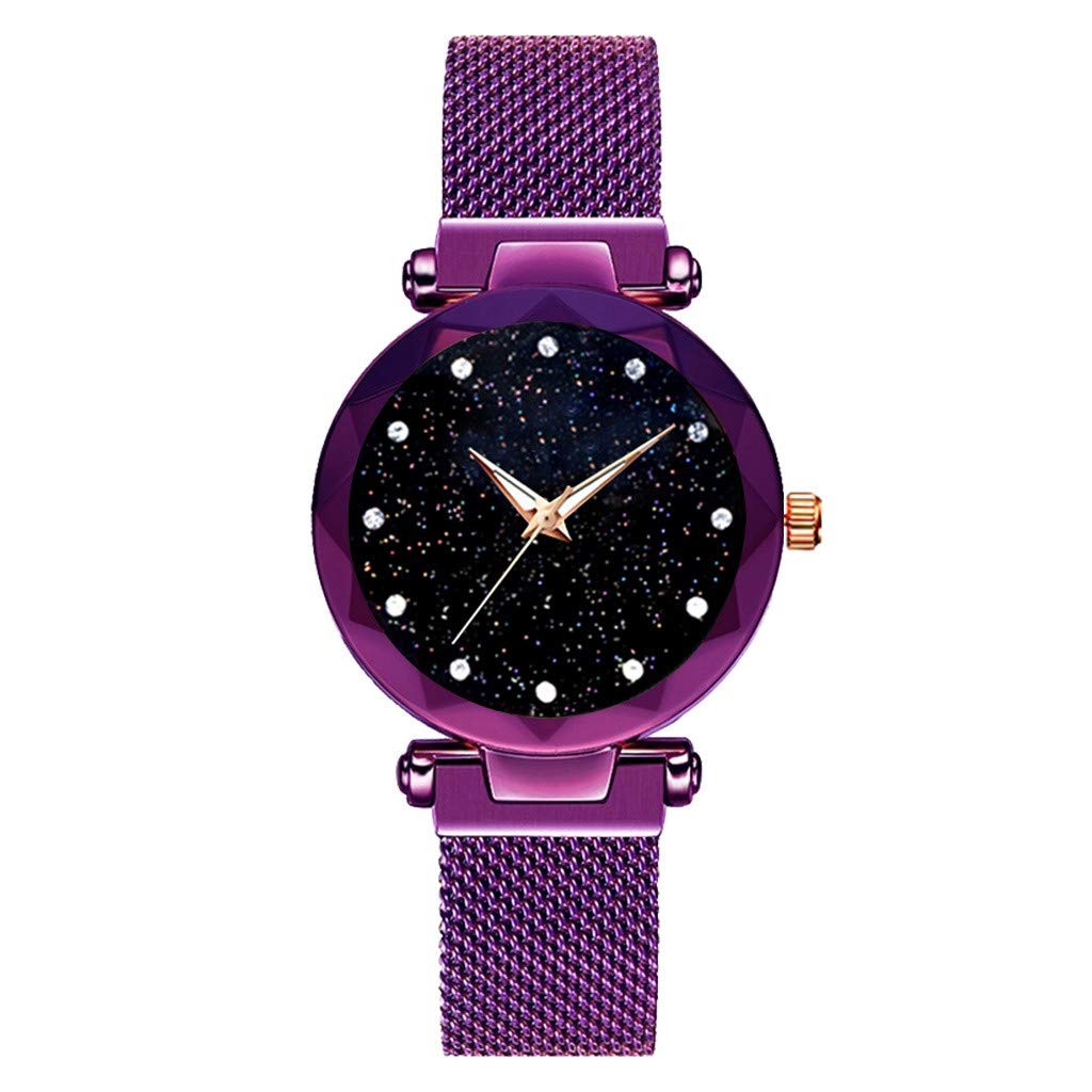 Diadia WatchDiadia Women Watch Sale Clearance - Adult Women's Sta-rry Sky Analogue Quartz Wrist Watch Convex Glass Quartz Mesh with Magnetic Clasp Ladies Watch (Purple)