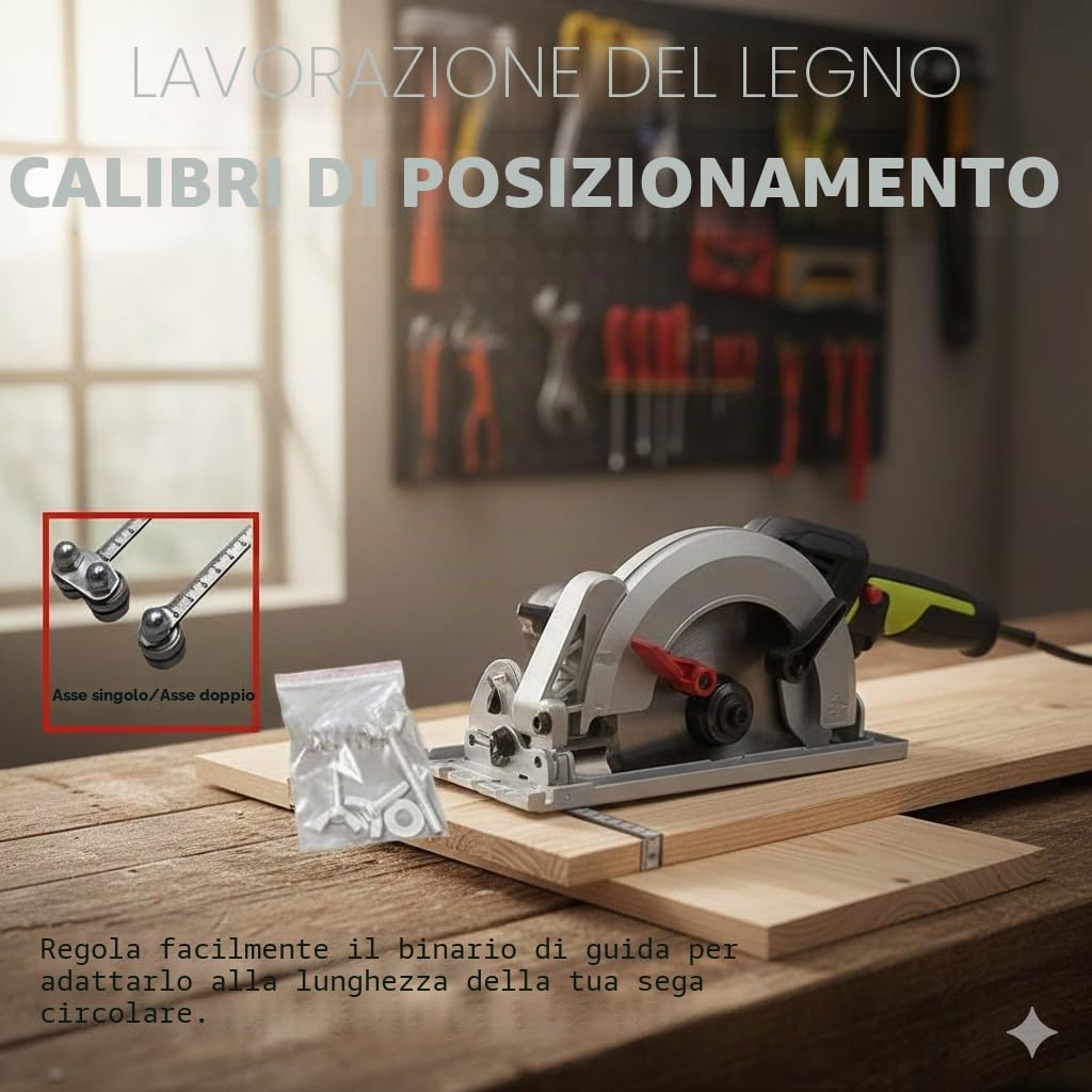 Guida per taglio di precisione in acciaio inossidabile – Binario di guida regolabile e calibri di posizionamento per misurazioni precise e facile taglio del legno con guida per sega circolare (Doppio