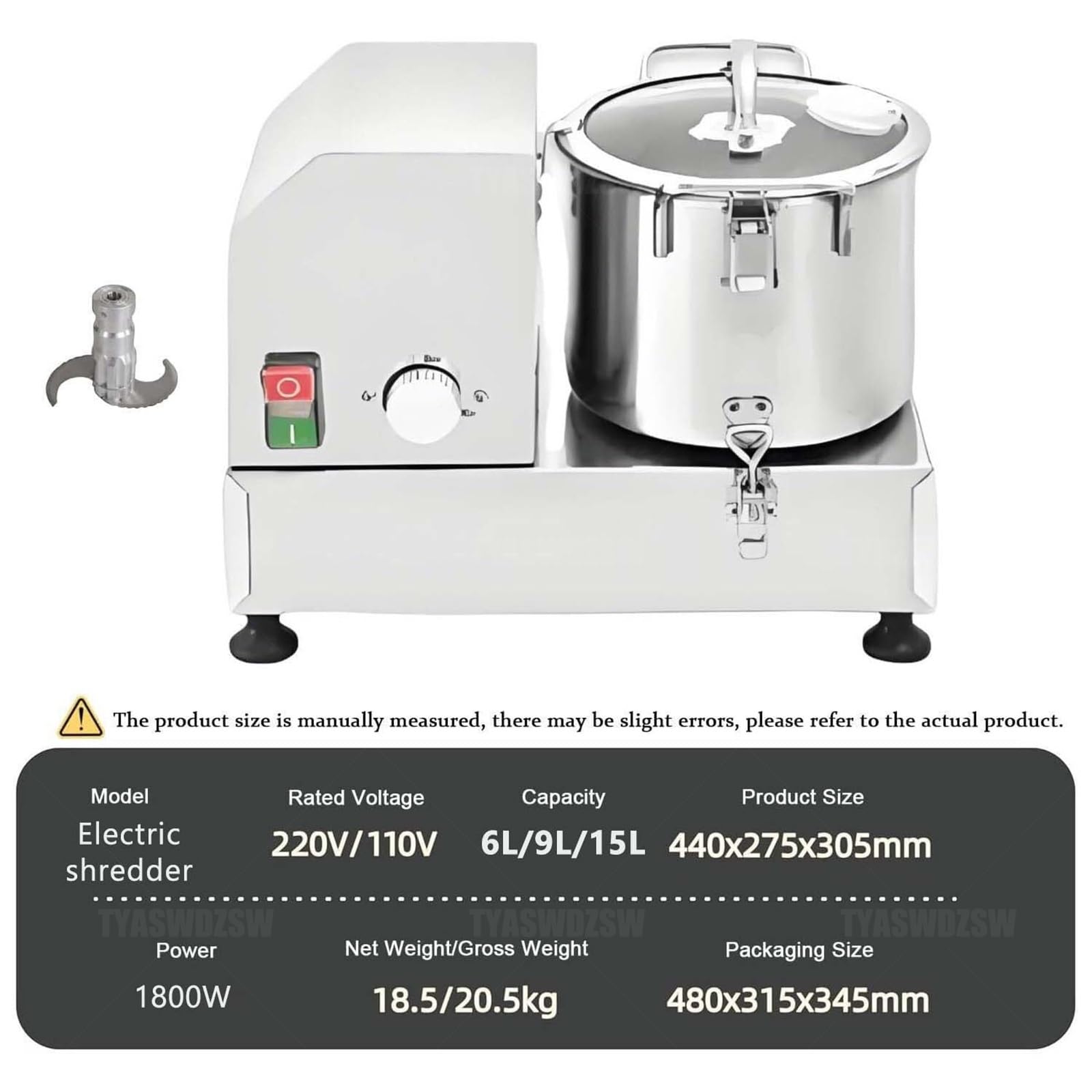 Robot Multifonction & Hachoir Alimentaire Électrique, Mixeur Commercial, Pièces Acier Inoxydable Faciles à Nettoyer, Équipé Interrupteur Magnétique pour Traiter Légumes, Viande(9L)