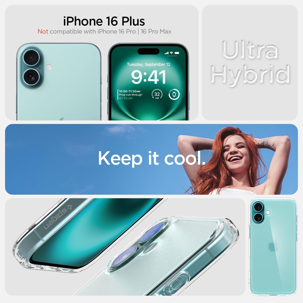 Spigen for iPhone 16 Plus Case, Ultra Hybrid [No Magnet Ring][Anti-Yellowing] - Frost Clear - Image 2