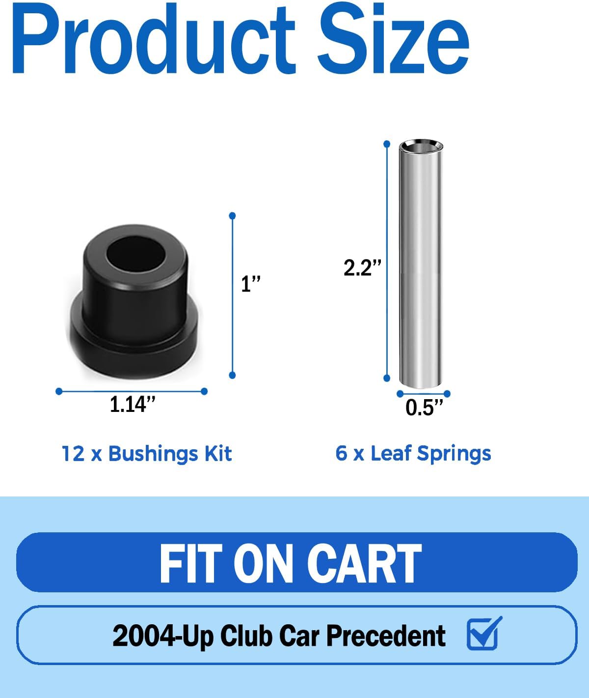 Spring Bushing Golf Cart for EZGO TXT/Medalist(1994-up) & Club Car DS(1981-up), OEM 70289-G02/70291-G01/1012303/1015583, Kit Golf Cart Rear Leaf Springs Shackles Bushing Sleeve