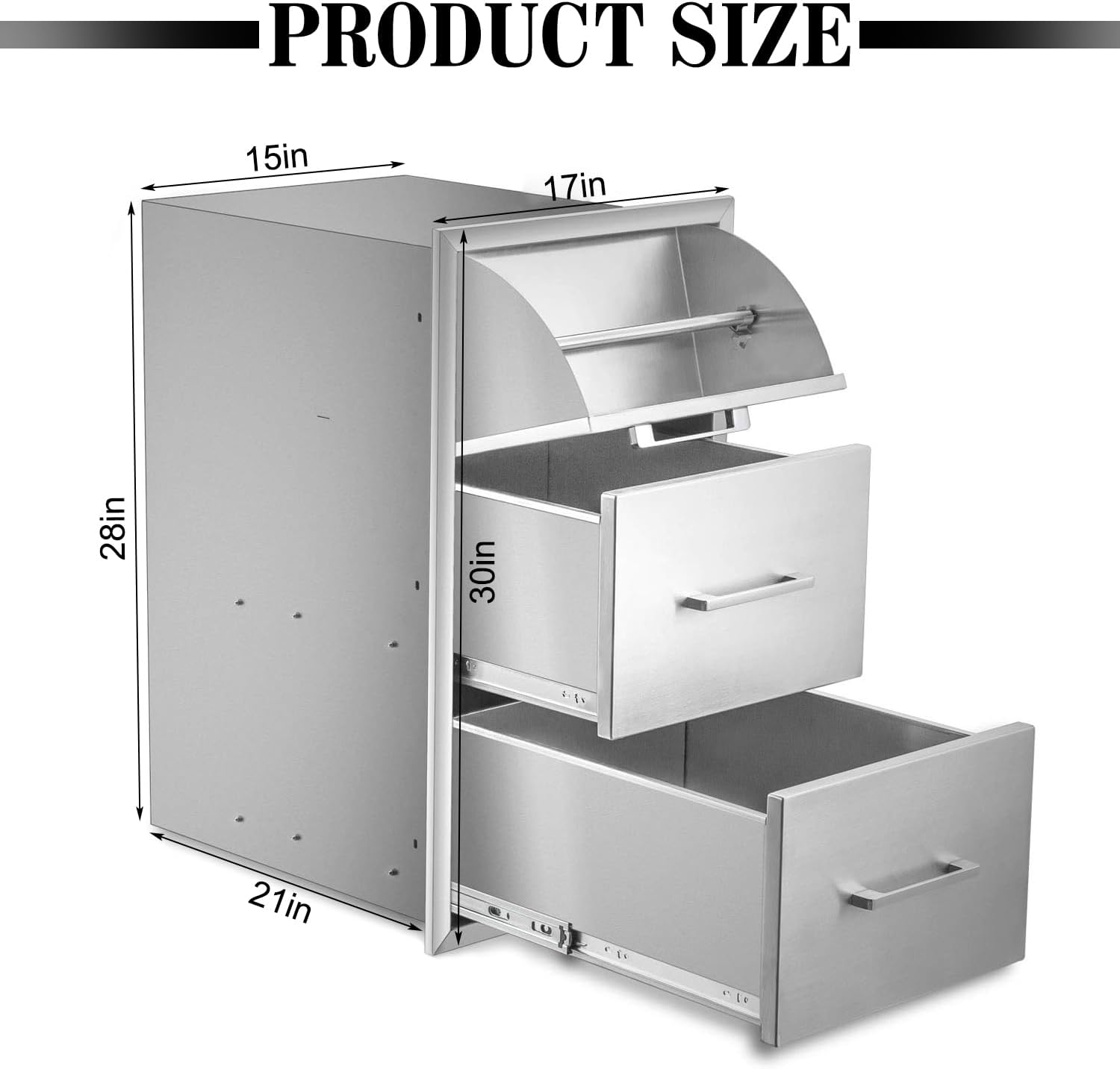 Outdoor Kitchen Drawers with Paper Towel Holder,Stainless Steel Double BBQ Drawer, 17" W x 30" H x 21" D Flush Mount Access Drawer for Outdoor Kitchen,BBQ Island