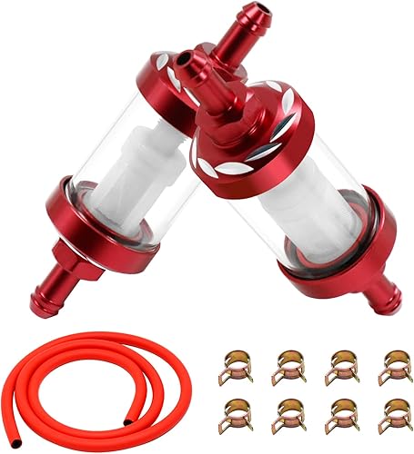 2 filtros de combustible en línea de 516 pulgadas y manguera de línea de combustible con 8 abrazaderas de manguera, filtro universal de aluminio y