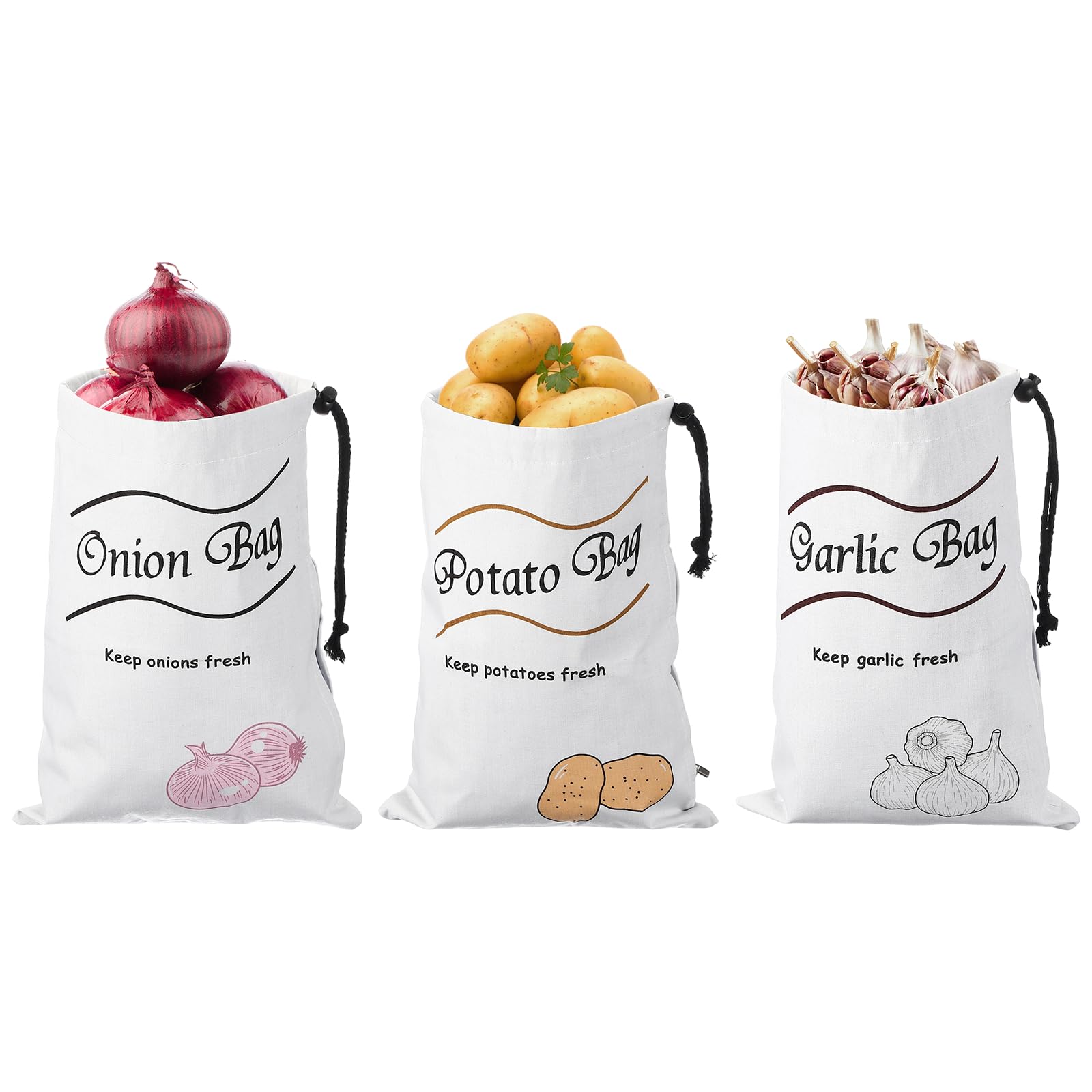 Sac de rangement pour oignons et pommes de terre blanc avec cordon