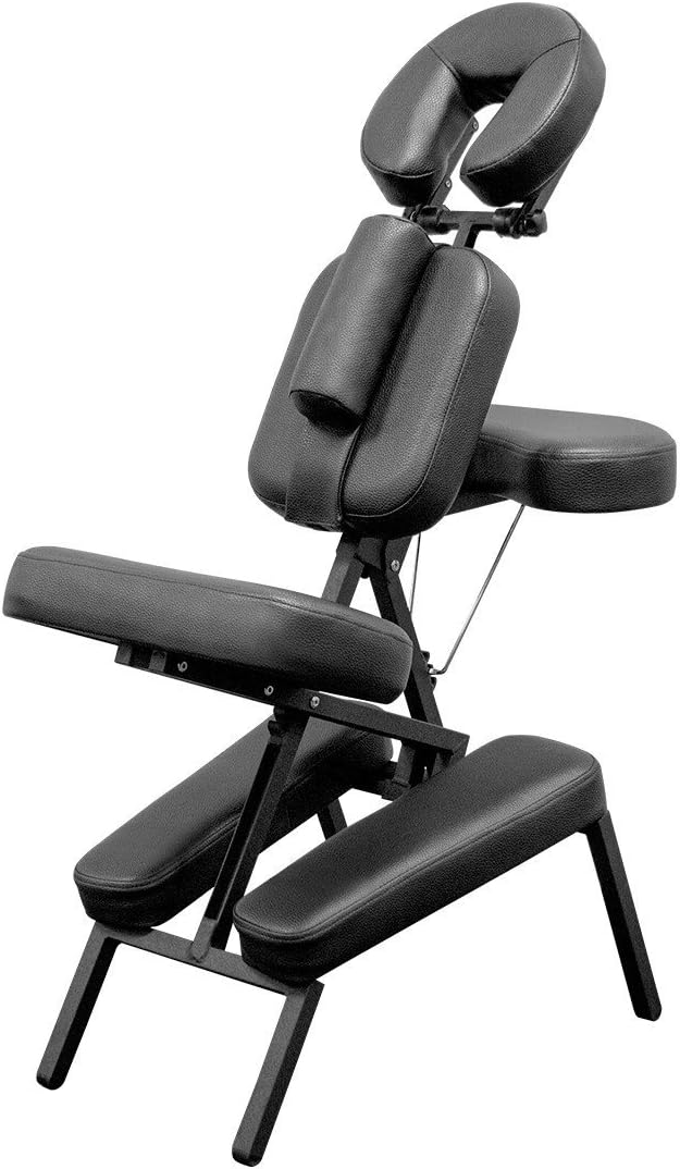 Master Massage Apollo Extra Large Size Portable Massage Chair-Lightweight Aluminum Tattoo Foldable-Sitting Posture Folding Massage Chair-with Larger Cushions and Wheels Bag-in Black