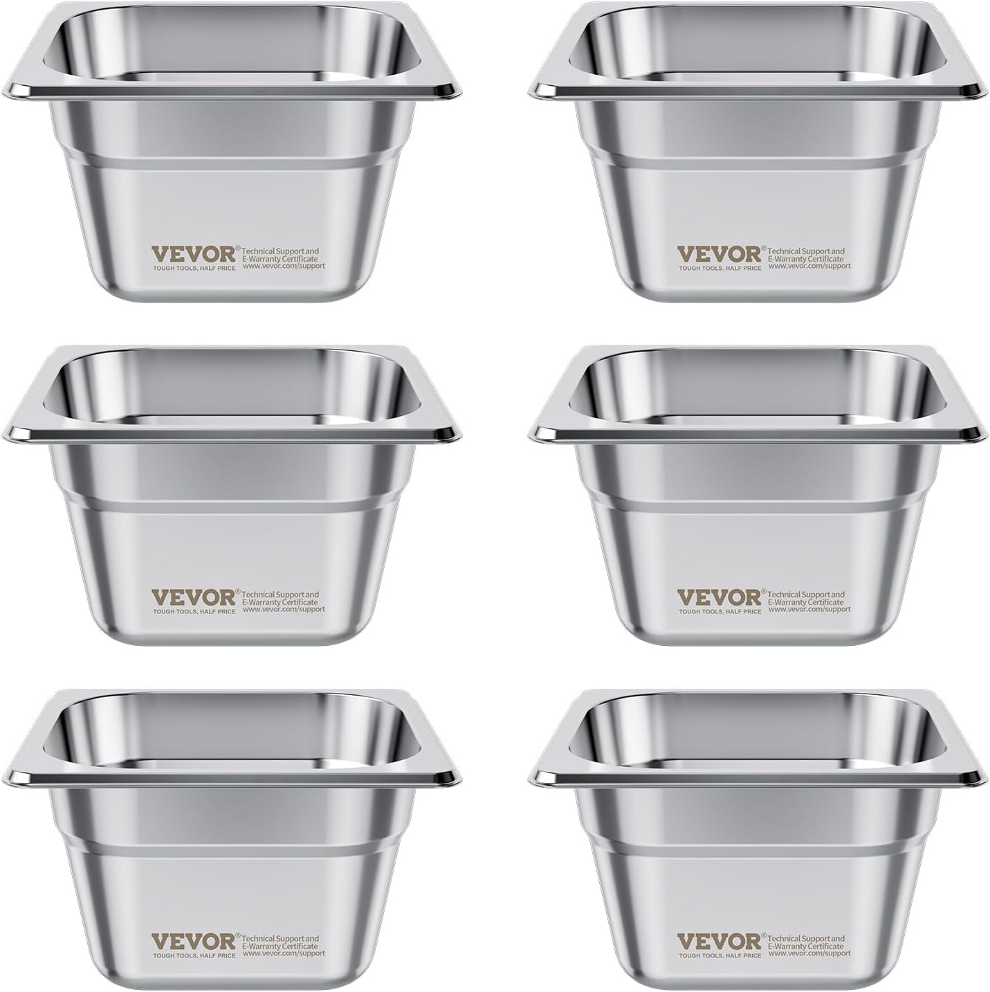 VEVOR 6 Pack Stainless Steam Hotel Pans, 1/6 Size Table Steam Pan, 4 Inch Deep, Anti Jam Restaurant Supplies Reusable Rustproof Catering Storage for Home, Party, Restaurant, Hotel, Buffet - Image 9
