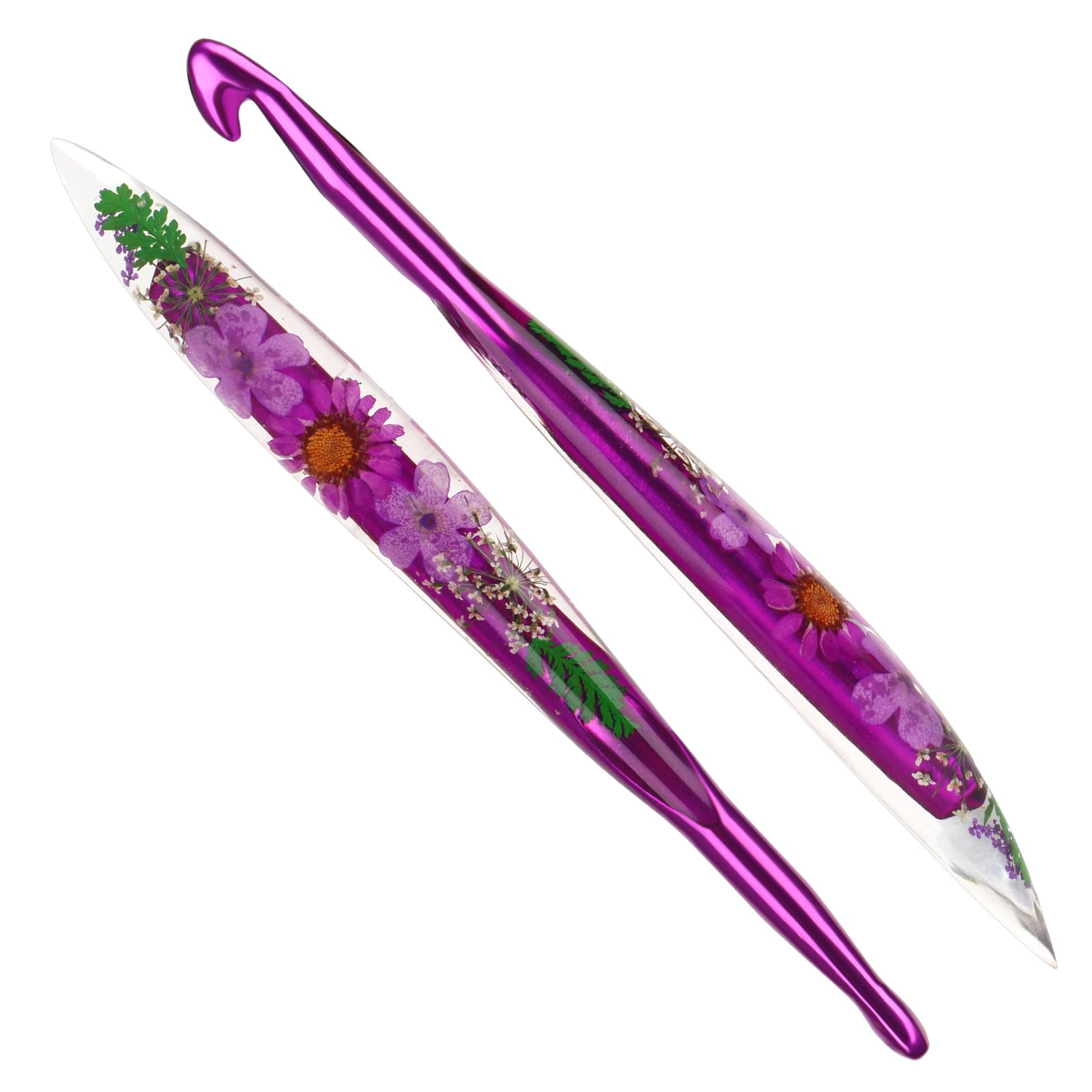 Reessy 10.0mm Crochet Hooks, Floral Resin Crochet Hook with Transparent Dried Flowers Handle