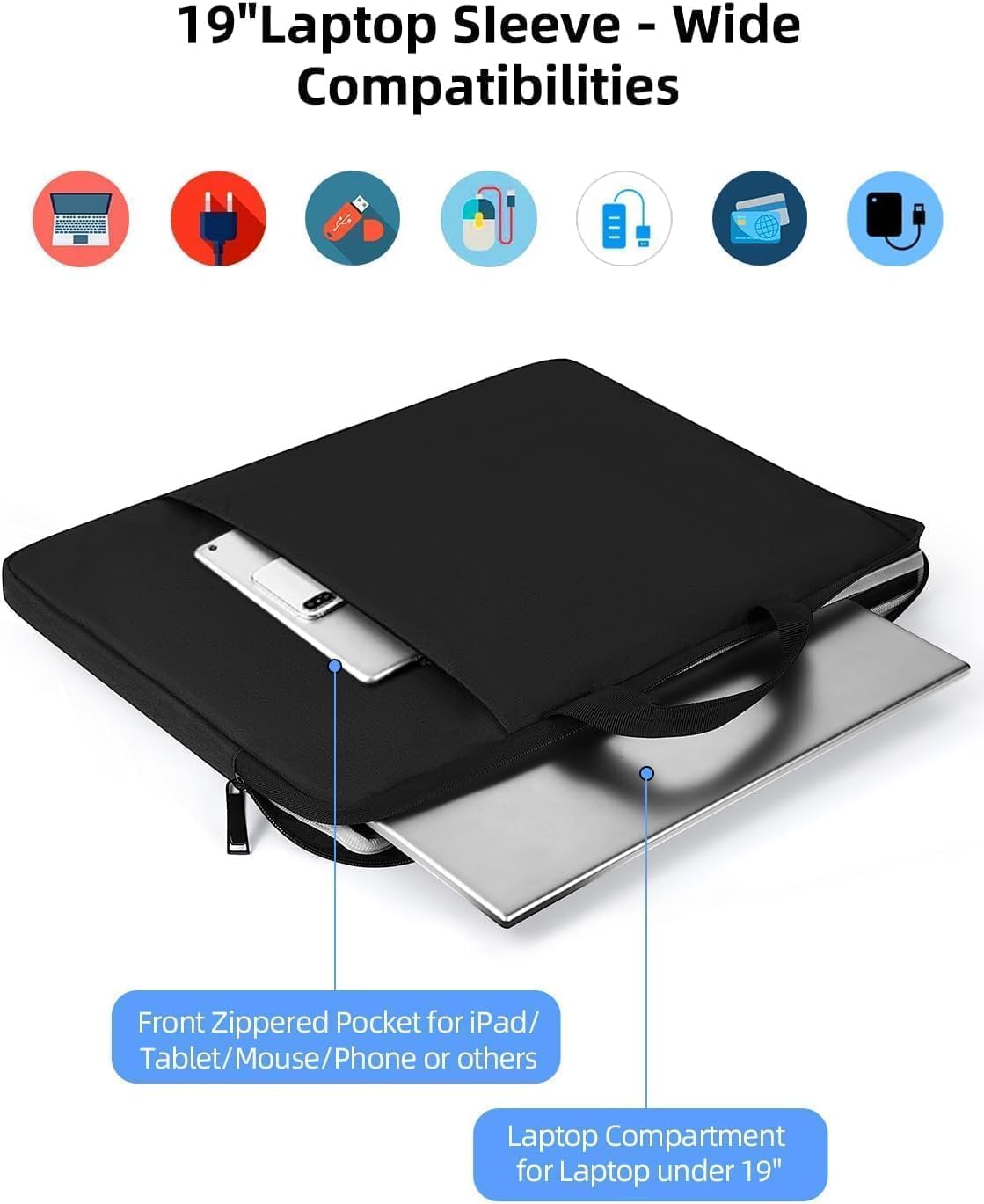 EVICIV 19 Pouces Housse étanche pour Ordinateur Portable pour 17"-19" Notebook & Moniteur Portable, Noir