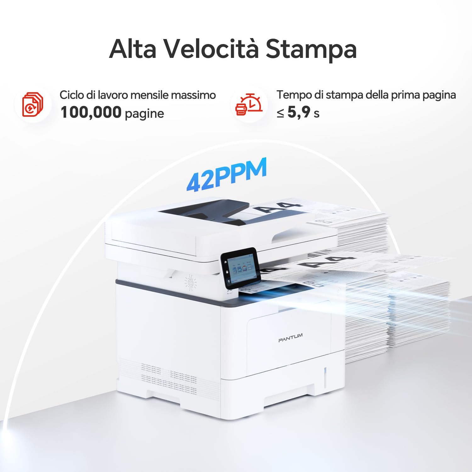PANTUM BM5220ADW Stampante Laser Multifunzione Monocromatico 3 in 1, 42ppm, DADF Duplex 50 fogli, WiFi, Rete e USB