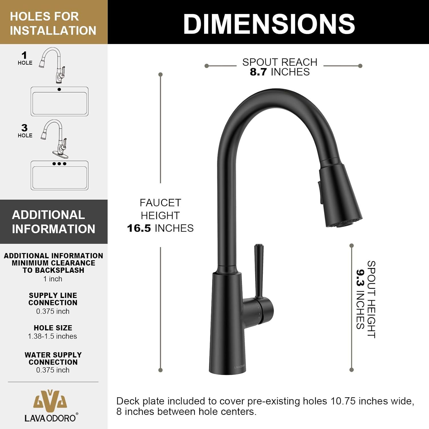 Matte Black Soap Dispenser for Kitchen Sink, Modern Kitchen Sink Faucet with Magnetic Docking Spray 2-Function, KF241-MB-21
